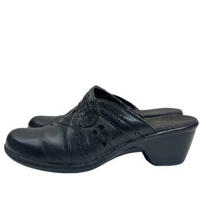 Clarks Bendables Black Leather Mule Slide Clogs Heels 60386, size 7